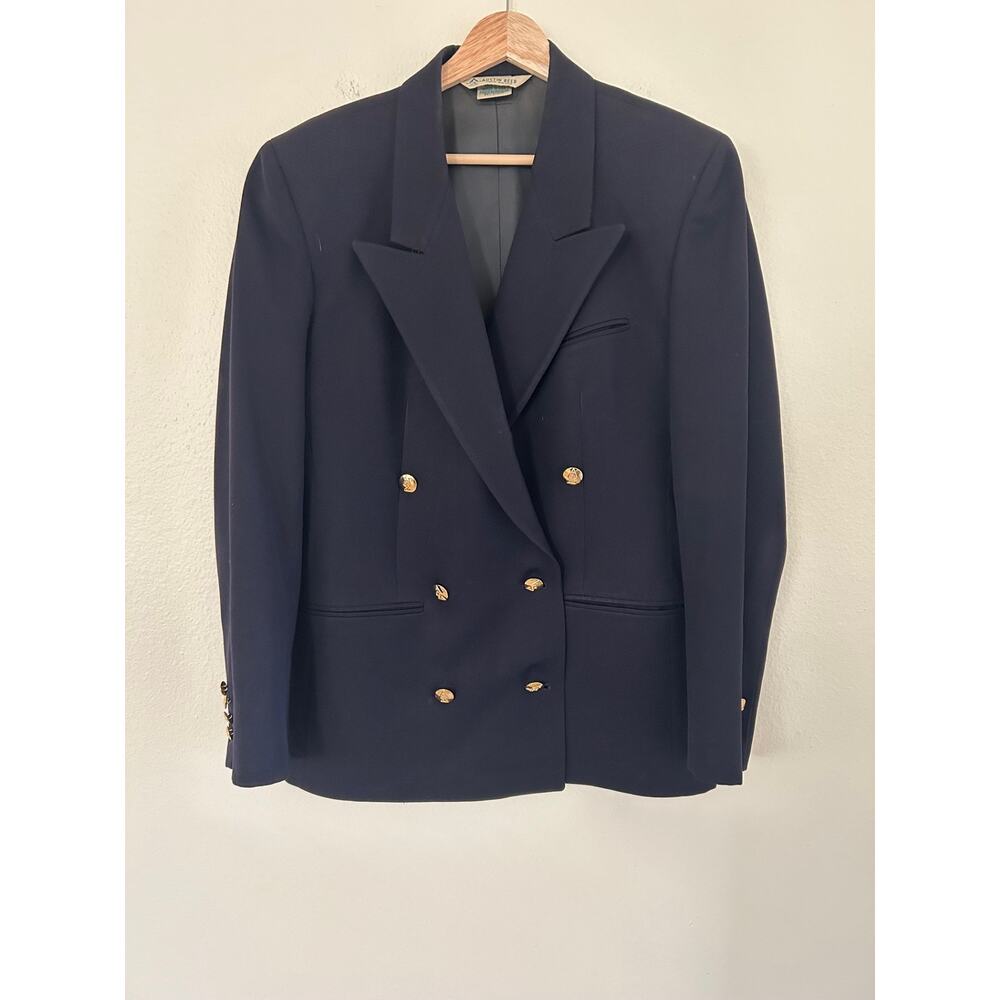 Austin Reed Vintage Blazer Womens Double Breasted Navy Heritage Old Money Wool - Picture 6 of 8